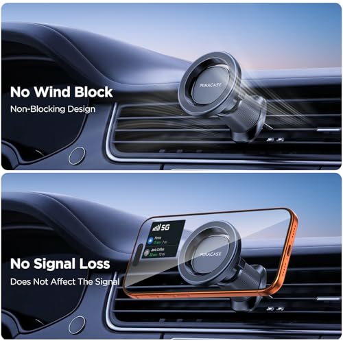 Miracase Car Phone Holder for Magsafe [Strong Magnets] Magnetic Phone Holders for Your Car, 360°Adjustable Air Vent Hands Free GPS Navigation Mount Cradle Fit iPhone 17-12 & All Smartphones, Black - color: Dark Black