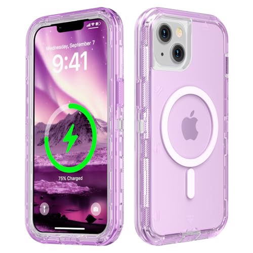 Follaroma Magnetic for iPhone 14 Plus Case, Heavy Duty Phone Cases, Purple | Compatible with MagSafe, Heavy Duty Shock proof Protection, Military-Grade Anti-Drop, Dual Layer Transparent Protective Cover - color: Purple, size: iPhone 14 Plus 6.7''