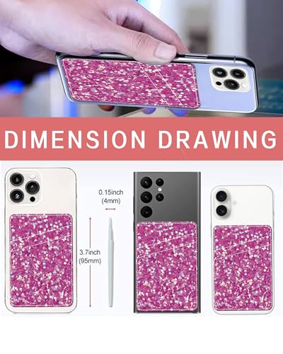 Phone Card Holder, Dual Pocket Leather Phone Wallet Adhesive Stick On, Cute Card Holder, Credit Card Holder for Phone Case Pink Sparkles - color: Pink Sparkles