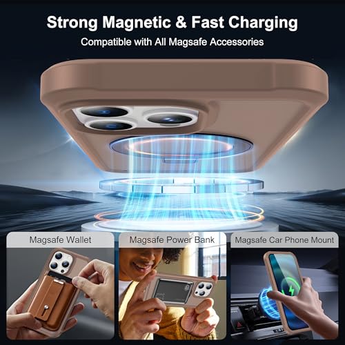 Compatible with iPhone 14 Pro Case with Magnetic Ring Stand [Compatible with Mag-Safe] [Built-in Screen Protector] Military-Grade Drop Protection Matte Translucent Phone Case, Desert Brown - color: Desert Brown, size: Iphone 14 Pro