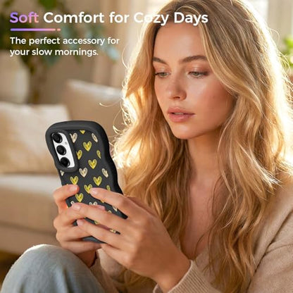 for Galaxy A16 Phone Case, Wavy Soft TPU, Black-Heart | Wavy Frame Design, Soft Slim TPU, Full Camera Lens Protection, Shockproof Phone Cover - color: Black-Heart, size: Samsung A16