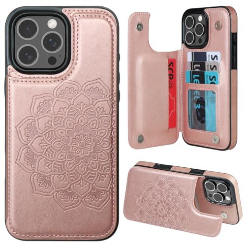 MMHUO for iPhone 16 Pro Max Case with Card Holder, Flower Magnetic Clasp Flip Case for iPhone 16 Pro Max Wallet Case for Women, Protective Case Phone Case for iPhone 16 Pro Max (6.9 Inch),Rose Gold - color: Rose Gold, size: for iPhone 16 Pro Max 6.7"-(L)(