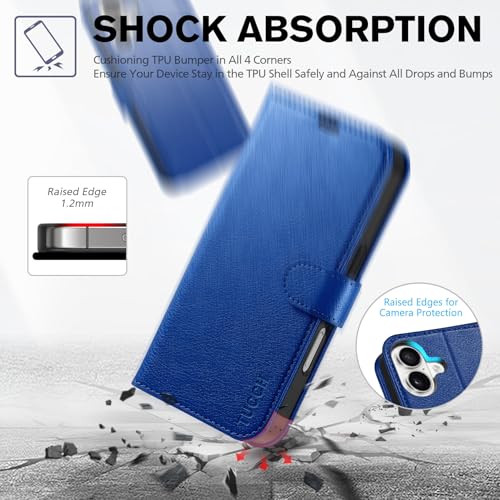 TUCCH Wallet Case for iPhone 16 (6.1") 2024, Flip Stand, Klein Blue | RFID Blocking, 4 Card Holders, Kickstand, PU Leather, Shockproof TPU Shell, Magnetic Closure, Protective Folio Cover - color: Textured Klein Blue