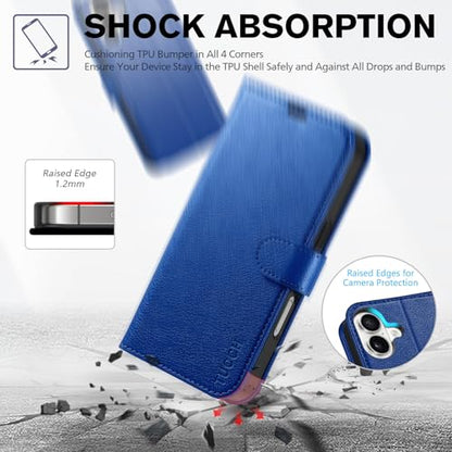 TUCCH Wallet Case for iPhone 16 (6.1") 2024, Flip Stand, Klein Blue | RFID Blocking, 4 Card Holders, Kickstand, PU Leather, Shockproof TPU Shell, Magnetic Closure, Protective Folio Cover - color: Textured Klein Blue