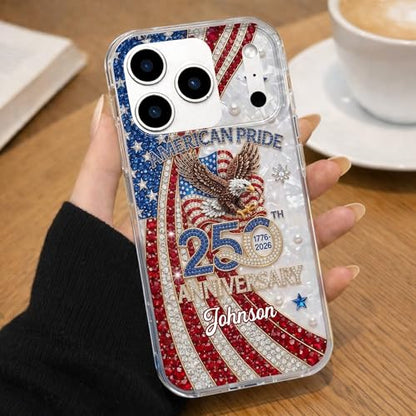 American Pride Anniversary Personalized Clear Phone Case, Gift for Patriots Custom Name Protective Cover 1776 USA Flag Decor Birthday Present for Men Women Holiday Independence Day