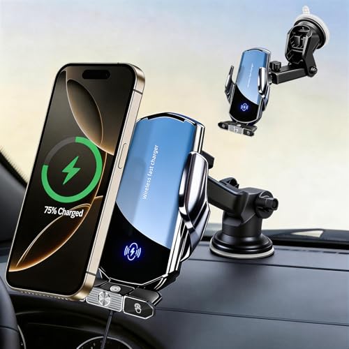 Car Phone Holder,Car Mount Charger,15W Wireless Charging & 10W Magnetic Charging(3 Connectors),Auto-Clamping Hands Free,Suction Cup Mount for Windshield,Mirror & Screen,Car Accessories & Gift - size: Universal | 3in1 Charging