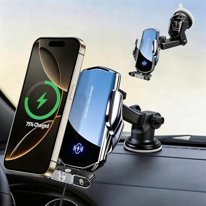 Car Phone Holder,Car Mount Charger,15W Wireless Charging & 10W Magnetic Charging(3 Connectors),Auto-Clamping Hands Free,Suction Cup Mount for Windshield,Mirror & Screen,Car Accessories & Gift - size: Universal | 3in1 Charging