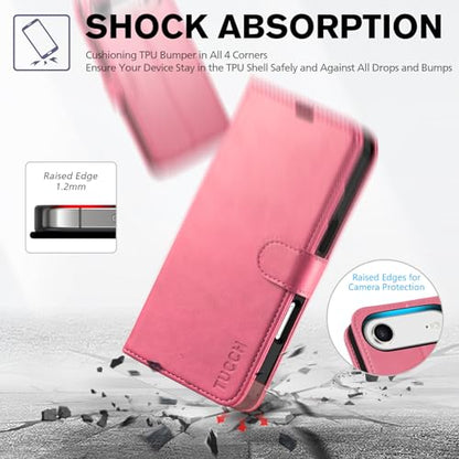 TUCCH Wallet Case for iPhone Air (6.5") 2025, Flip Stand, Hot Pink | RFID Blocking, 4 Card Holders, Kickstand, PU Leather, Shockproof TPU Shell, Magnetic Closure, Protective Folio Cover - color: Hot Pink