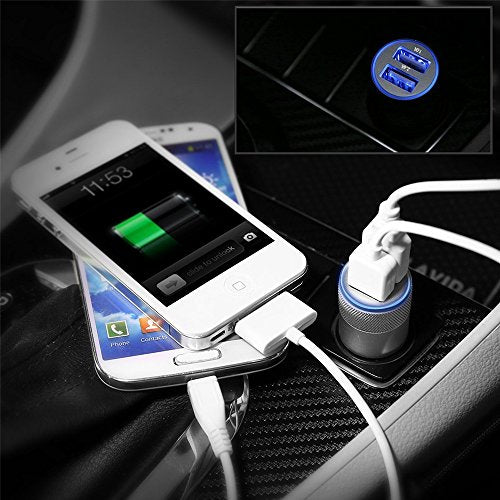Car Charger,Sicodo 3.4A 2 Pack USB Smart Port Charger - color: Slive