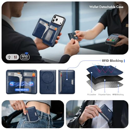 Antsturdy Compatible with MagSafe iPhone 17 Pro Wallet Case,Blue | 2 in 1 Detachable Magnetic,Credit Card Holder Slots,RFID Blocking,PU Leather,Kickstand,Flip Folio Phone Cover for Men & Women - color: Blue, size: iPhone 17 Pro - 6.3"