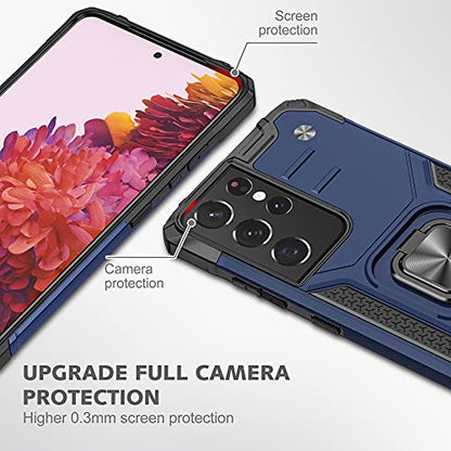 YmhxcY Galaxy S21 Ultra 5G Case with Self Healing Flexible TPU Film[1 Pack], Rotating Holder Phone Case for Galaxy S21 Ultra-KK Blue - color: Blue, size: S21 Ultra