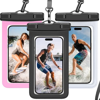 Waterproof Phone Pouch IP68 Floating Waterproof Phone Case, Dry Bag Beach Cruise Essentials with Adjustable Lanyard for iPhone 16 Pro Max / 15 Pro/Galaxy S24 S23 (Black & Clear & Pink) - color: Black & Clear & Pink