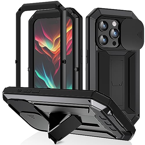 Lunivop for iPhone 15 Pro Max Case Heavy Duty Protection Rugged Screw Full Body Military Grade Metal Rubber with Stand Hard Built in Screen Protector Phone for iPhone 15 ProMax Case Black - color: Black