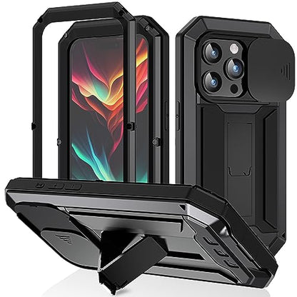 Lunivop for iPhone 15 Pro Max Case Heavy Duty Protection Rugged Screw Full Body Military Grade Metal Rubber with Stand Hard Built in Screen Protector Phone for iPhone 15 ProMax Case Black - color: Black