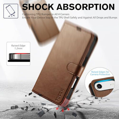 TUCCH Case Wallet for iPhone Air (6.5") 2025, RFID Blocking Folio, Brown | 4 Card Holders, Kickstand, PU Leather, Magnetic Closure, Shockproof TPU Shell, Protective Flip Cover - color: Brown