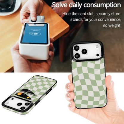 Compatible with iPhone 17 Pro Max Case(Green Checkerboard) | with Card Holder Soft Wallet Leather,Shockproof Case for iPhone 17 Pro Max 6.9 inch Women Girls - color: Green Checkerboard, size: iPhone 17 Pro Max 6.9 inch