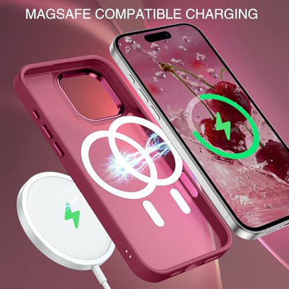 BENTOBEN Magnetic for iPhone 16 Pro Max Case,(Compatible with MagSafe) (Military Grade Drop Protection) Slim Translucent Matte Shockproof with Anti-Fingerprint Phone Case 6.9",Wine Red - color: Wine Red
