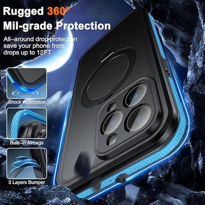 Oterkin Magnetic Stand for iPhone 14 Pro Case Waterproof IP68, Blue - color: Blue, size: iPhone 14 Pro