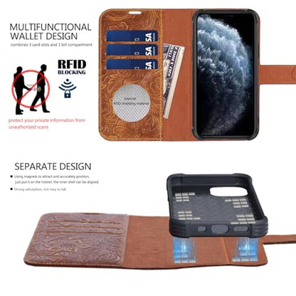 Leather Case Compatible with iPhone14 Wallet 6.1" Dark Brown | Genuine Leather 2-in-1 Magnetic Detachable Shockproof,Flip Folio Cover with Card Slot,RFID Blocking] Brown - color: Dark Brown, size: 6.1"-14