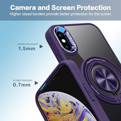 for iPhone Xs Case and iPhone X Case Compatible with Magnetic | With Ring Holder,Transparent Hard PC,Rotated Ring Holder Kickstand Phone Case 5.8in,Purple JUS12-40 - color: Purple