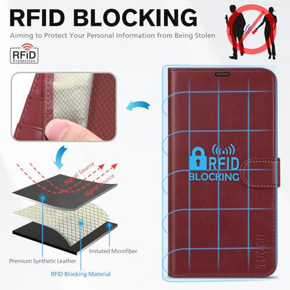 TUCCH Case Wallet for iPhone 14 (6.1") 2022, RFID Blocking Folio, Dark Red | 4 Card Holders, Kickstand, PU Leather, Magnetic Closure, Shockproof TPU Shell, Protective Flip Cover - color: Dark Red
