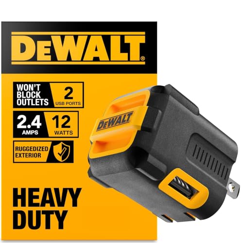 DEWALT Heavy Duty NeverBlock USB Charger, Angled Dual Port 12W Wall Charger - size: 12 W