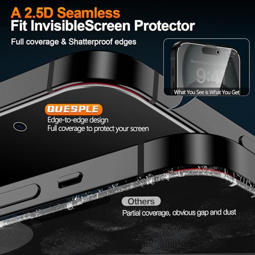 2 Pack for iPhone 15 Privacy Tempered Glass Screen Protector 6.1 Inch, 9H Hardness, Scratch Resistant with Updated Easy Installation Tool
