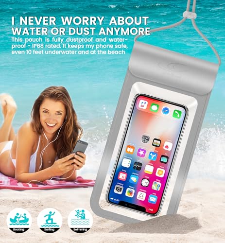 HiRui Universal Waterproof Phone Pouch with Touch Screen, IP68 Waterproof Phone Case Dry Bag for Beach, Compatible with iPhone 17/16/Pro/Plus/Max/15, Galaxy S24+/25+, Fits up to 6.9", Silver, X-Large - color: Silver, size: X-Large