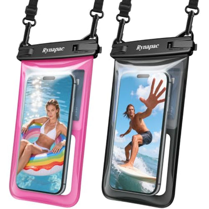 Rynapac Waterproof Phone Pouch Floating, 2 Pack IPX8 Dry Bag [Up to 8.5''] | Touchscreen & Underwater Photography, Adjustable Lanyard, for iPhone 17 16 15 Pro Max, Beach Cruise Essentials 2026 - color: Black & Bright Red