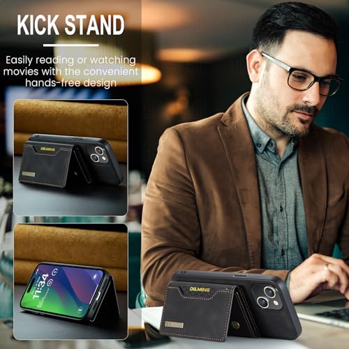 Leather Wallet Phone Cases Compatible with iPhone 15 Case with Card Holder Men 6.1'' 2 in 1 Detachable Back Cover (Black, IP 15) - color: Black, size: IP 15