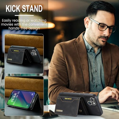 Leather Wallet Phone Cases Compatible with iPhone 15 Case with Card Holder Men 6.1'' 2 in 1 Detachable Back Cover (Black, IP 15) - color: Black, size: IP 15
