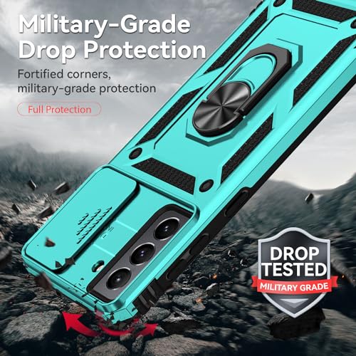 for Samsung Galaxy S20 FE 5G Case with Camera Lens Cover HD Screen Protector, Military-Grade Drop Tested Magnetic Ring Holder Kickstand Protective Phone Case for Samsung Galaxy S20 FE 5G (Mint) - color: Mint with camera cover Military-Grade 2nd gen