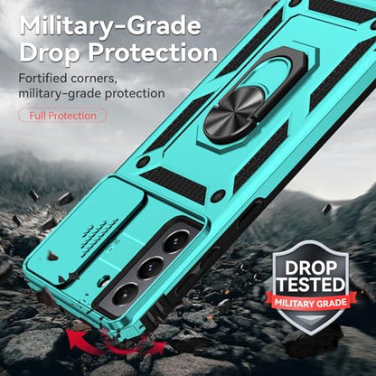 for Samsung Galaxy S20 FE 5G Case with Camera Lens Cover HD Screen Protector, Military-Grade Drop Tested Magnetic Ring Holder Kickstand Protective Phone Case for Samsung Galaxy S20 FE 5G (Mint) - color: Mint with camera cover Military-Grade 2nd gen