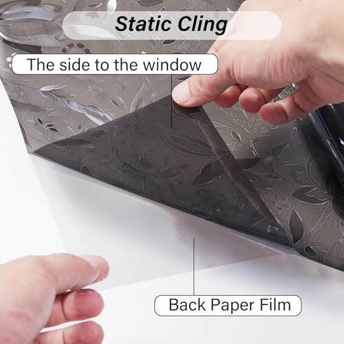 LEMON CLOUD Window Privacy Film, Stained Glass Window Cling, 23.6″ x 157.4″ - color: Grayish Black, size: 23.6 x 157.4 Inch