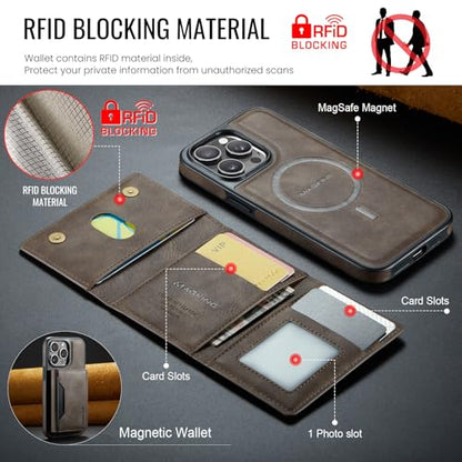K2 2 in 1 Detachable Magnetic Phone Cases Compatible with iPhone 16 Pro Max Case with Card Holder RFID Blocking, Compatible with Magsafe Wallet, Leather 6.9'' (Coffee, iPhone 14 Pro Max) - color: Coffee, size: iPhone 14 Pro Max