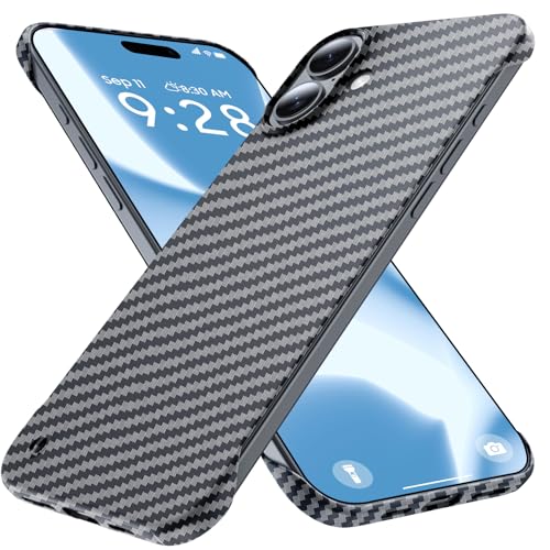GRECAZO Ultra Thin Carbon Fiber Texture Case for iPhone 16 Plus, Black | Frosted Skin-Like Soft Touch Matte Hard PC Back Cover, Slim Fit Lightweight Frameless Borderless Minimalist Design, 6.7 Inch - size: iPhone 16 Plus