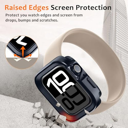 Amizee 2 in 1 Metal Rugged Case Compatible with Apple Watch Series 11/10 46mm, Aluminum Shockproof Protective Bumper Cover for iWatch 46mm, Blue - color: Blue, size: 46mm