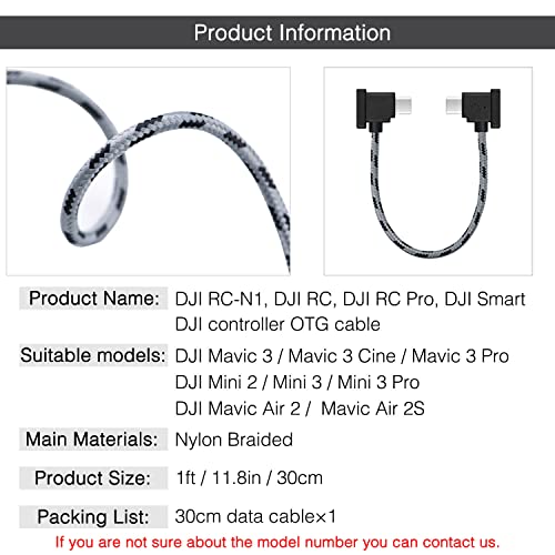 1FT USB C to USB C Remote Controller Cable for IPhone 15 Pro, DJI Mavic 3, Mini 2,Mini 3 Pro, Air 2S,Mavic Air 2, DJI RC-N1,RC Pro to Tablet Cable 90 Degree OTG Data Cord Accessories (USB C Connector) - size: 1FT(12in), style: USB C to USB C