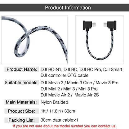 1FT USB C to USB C Remote Controller Cable for IPhone 15 Pro, DJI Mavic 3, Mini 2,Mini 3 Pro, Air 2S,Mavic Air 2, DJI RC-N1,RC Pro to Tablet Cable 90 Degree OTG Data Cord Accessories (USB C Connector) - size: 1FT(12in), style: USB C to USB C