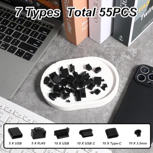 55Pcs USB Port Caps Silicone USB Port Cover Protector Dust Plug