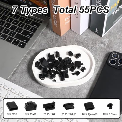 55Pcs USB Port Caps Silicone USB Port Cover Protector Dust Plug