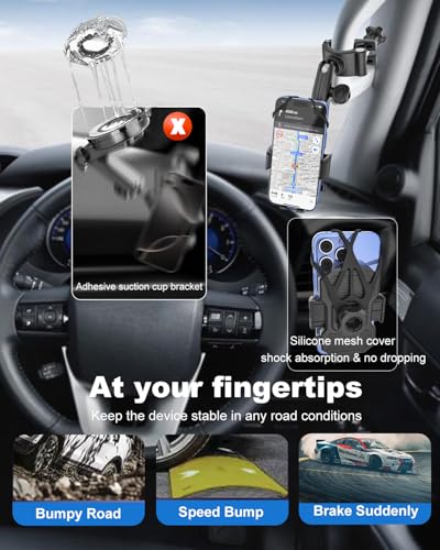 A Pillar Grab Handle Phone Mount for Car/Truck [Shockproof Metal Arm] Universal Phone Clip Phone Holders for Your Car, Truck, Pickup, SUV, Van, Excavator, Front Loader, Fit for iPhone 16 15