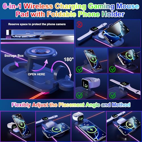HAUTOCO Wireless Charging Mouse Pad, RGB Large Gaming Desk Mat - color: Black