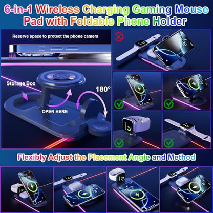 HAUTOCO Wireless Charging Mouse Pad, RGB Large Gaming Desk Mat - color: Black