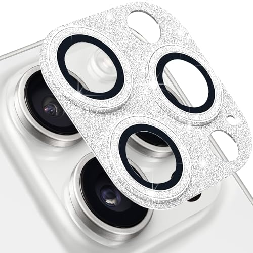Compatible with iPhone 14 Pro and iPhone 14 Pro Max Camera Lens Protector, Bling Glitter 9H Tempered Glass Camera Cover Shockproof Lens Screen Full Protective Cover - Silver - color: Silver Glitter, size: for iPhone 14 Pro / 14 Pro Max