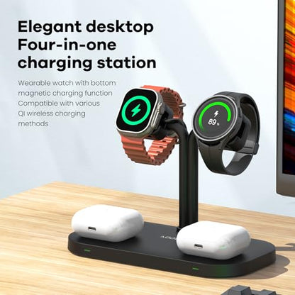 4 in1 Dual Wireless Charging Dock and Dual Watch Stand - color: A422SW-Black