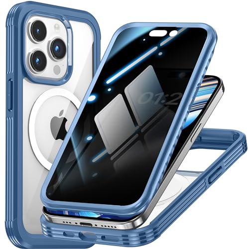 Magnetic Privacy Screen Case for iPhone 15 Pro Max Full Body Protection - color: Blue, size: iPhone 15 Pro Max
