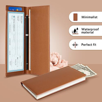 CoBak Checkbook Cover for Women & Men - PU Leather Case with RFID Blocking | Classic Design Check Book Holder for Personal and Business - color: Brown