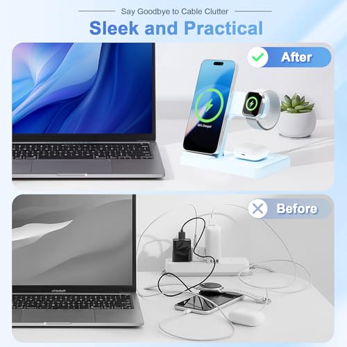 Wireless Charging Station for Apple Devices, 3 in 1 Foldable Charger Stand - color: Blue
