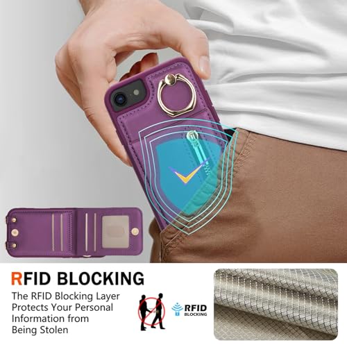 Crossbody Wallet Case for iPhone 7/8/SE 2020/SE 2022, with Card Slots Zipper Pocket Case, Flip Folio Purse RFID Blocking with Ring Kickstand Detachable Strap-Lavender - color: Lavender, size: iPhone 7/8/SE 2020/SE 2022 (4.7")